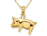 10K Yellow Gold Pig with Curly Tail Charm Pendant Necklace with Chain